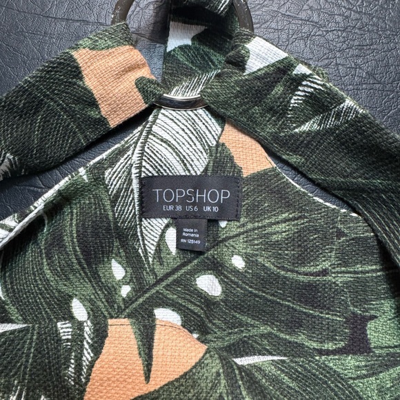 Topshop Tropical Leaf Print Romper Shorts Sz 6 Green Tan O-Ring Back  Festival - Picture 6 of 8